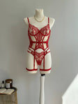 Crimson Signal — Red Lace Lingerie Set in Red — front view