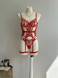 Crimson Signal — Red Lace Lingerie Set in Red — front view
