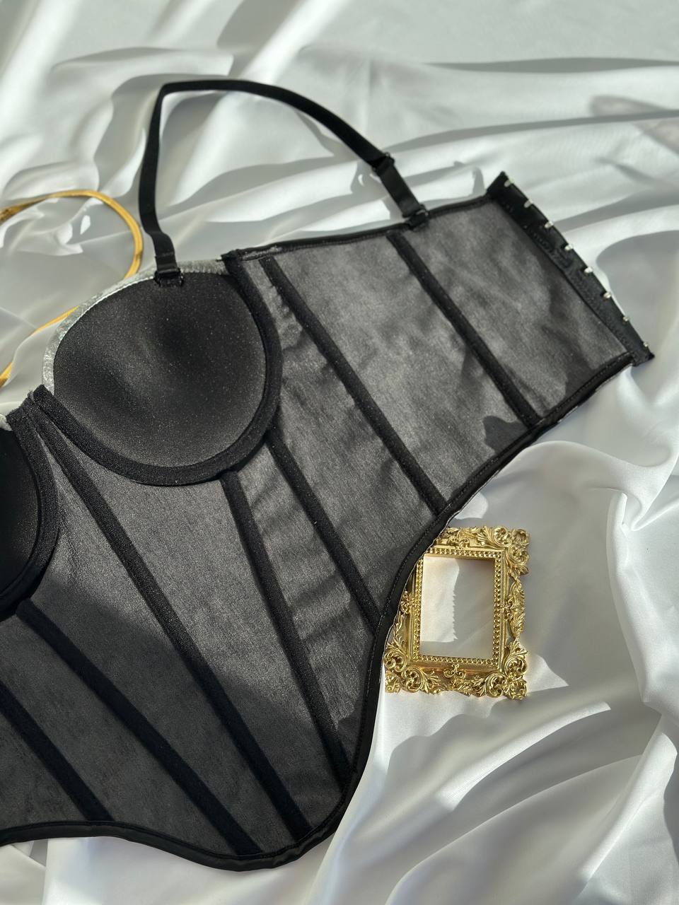 Silver Screen Muse — Gray Corset Lingerie Set in Gray — product view 4