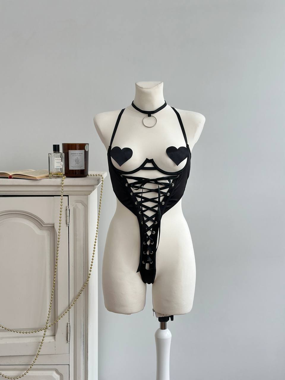 Noir Signal — Black Sheer Bodysuit in Black — front view