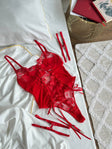 Rouge Voltage — Red Sheer Bodysuit in Red — front view