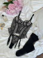 Ink Muse — Black Corset Lingerie Set in Black — product view 2