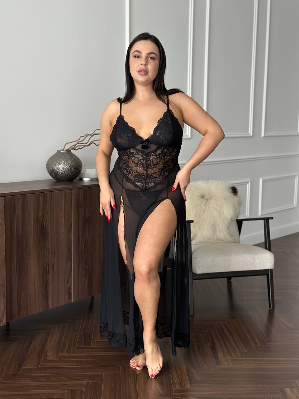 Midnight Scene — Black Lace Lingerie Set in Black — product view 3