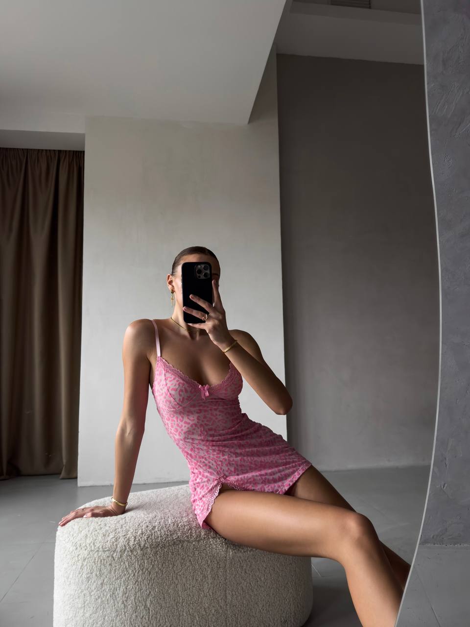 Coquette Voltage — Pink Lace Peignoir Set in Pink — product view 3