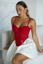 Cherry Spell — Red Corset Lingerie Set in Red — front view
