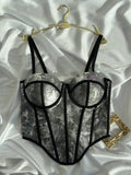 Silver Screen Muse — Gray Corset Lingerie Set in Gray — front view