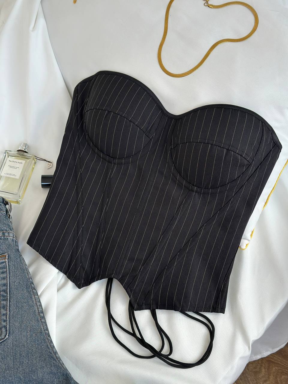Noir Pulse — Black Corset Lingerie Set in Black — product view 3
