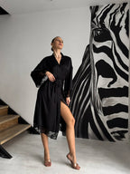 Eclipse Heat — Black Lace Peignoir Set in Black — product view 3