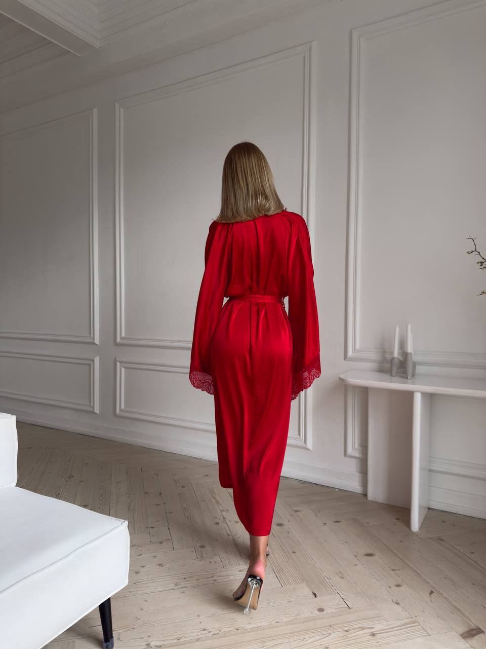 Red Hot Bloom — Red Lace Peignoir Set in Red — product view 4