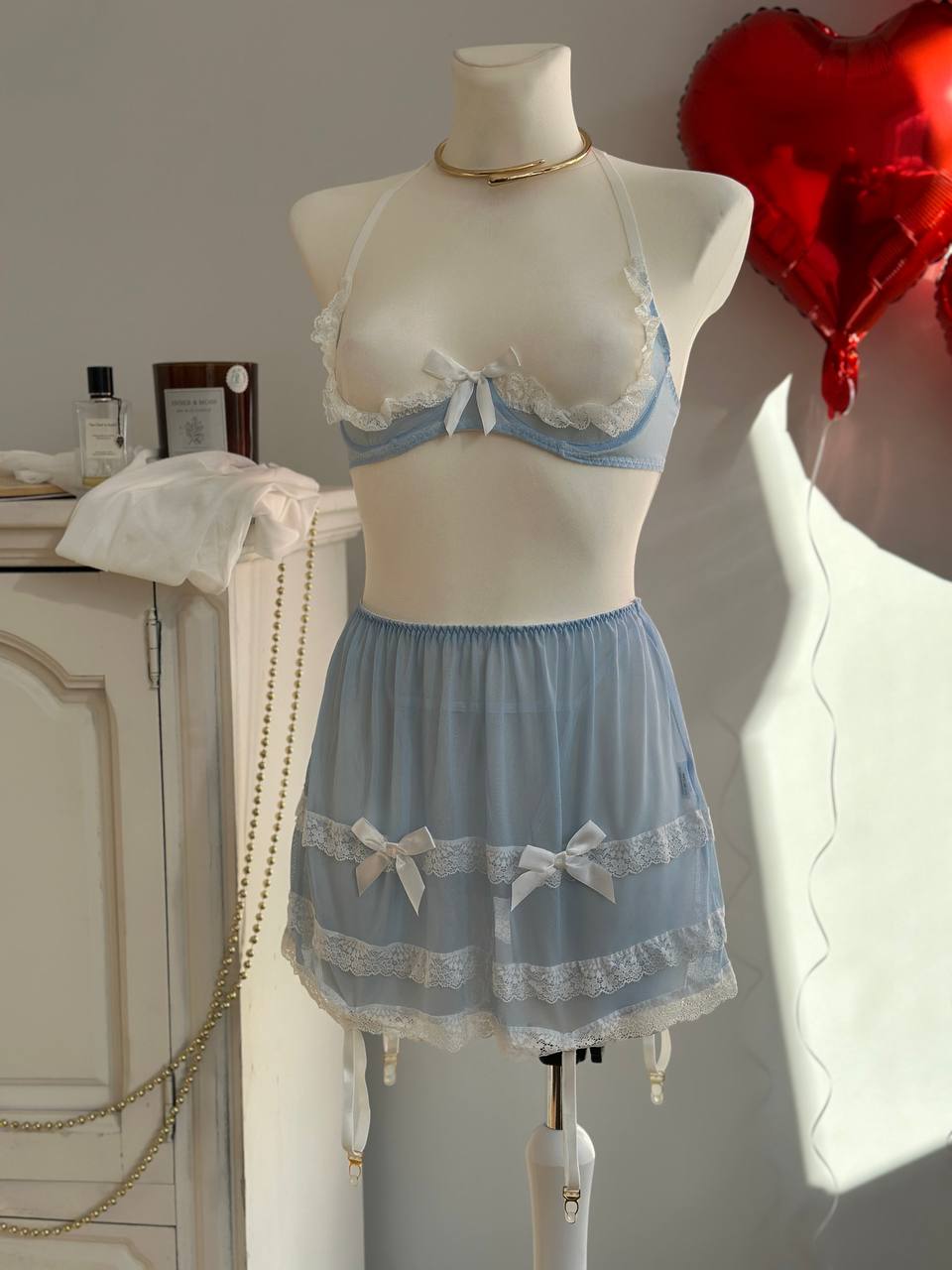Indigo Muse — Blue Lace Lingerie Set in Blue — product view 4