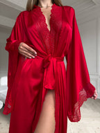 Red Hot Bloom — Red Lace Peignoir Set in Red — product view 3