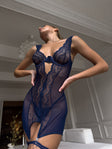 Azure Muse — Blue Lace Peignoir Set in Blue — front view