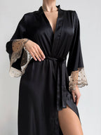 Ink Whisper — Black Lace Peignoir Set in Black — product view 3