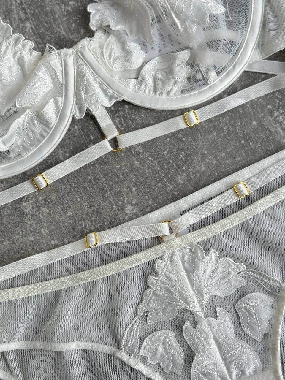 Halo Signal — White Lace Lingerie Set in White — product view 3