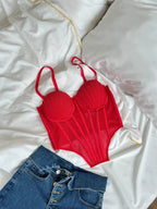 Cherry Spell — Red Corset Lingerie Set in Red — product view 2