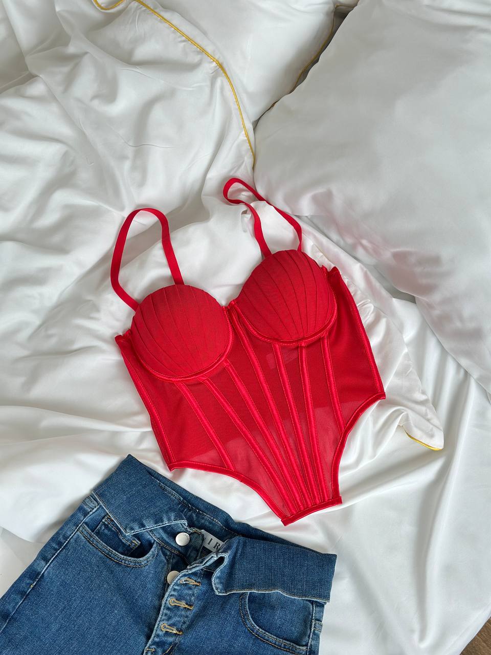 Cherry Spell — Red Corset Lingerie Set in Red — product view 2