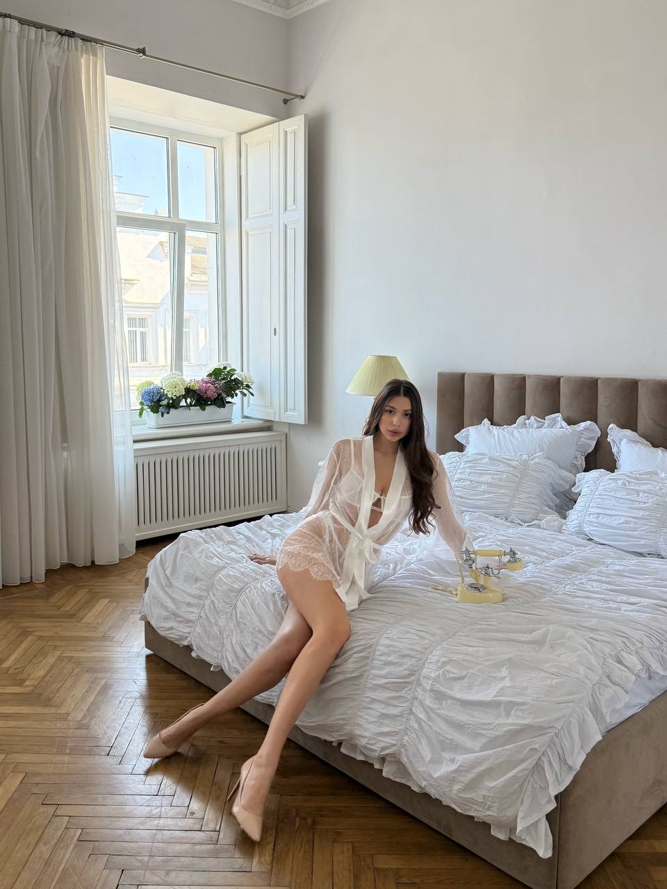 Moonlight Kiss — White Lace Peignoir Set in White — product view 2