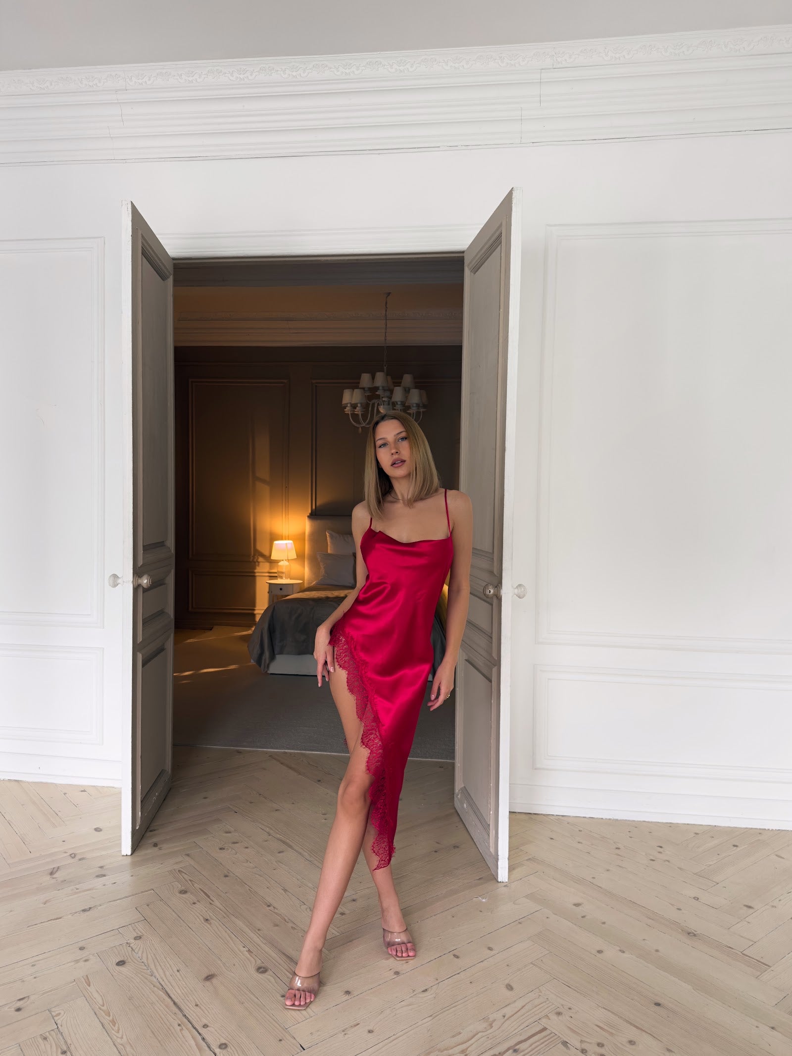 Merlot Voltage — Burgundy Lace Peignoir Set in Burgundy — product view 3
