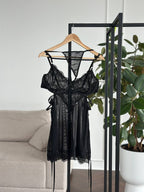 Midnight Ritual — Black Corset Lingerie Set in Black — front view