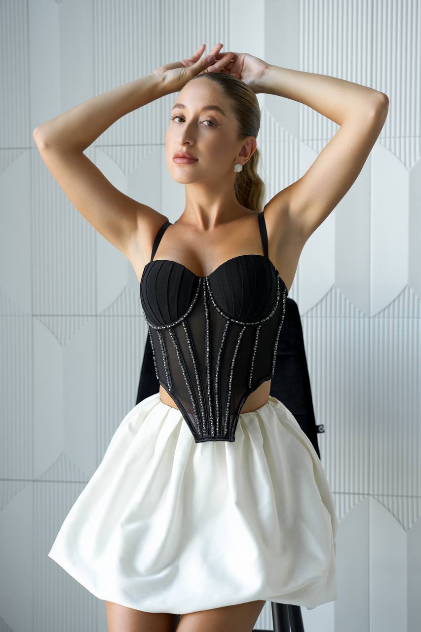 Midnight Glimmer — Black Corset Lingerie Set in Black — product view 4