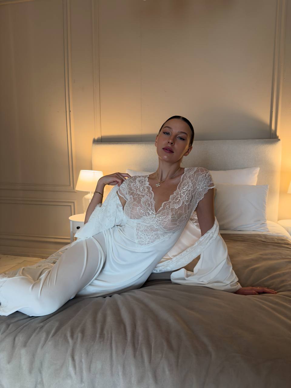 Barely There Affair — Lace Peignoir Set in Neutral — product view 4