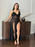 Midnight Scene — Black Lace Lingerie Set in Black — front view