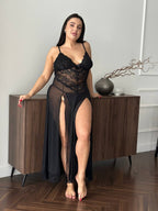 Midnight Scene — Black Lace Lingerie Set in Black — front view