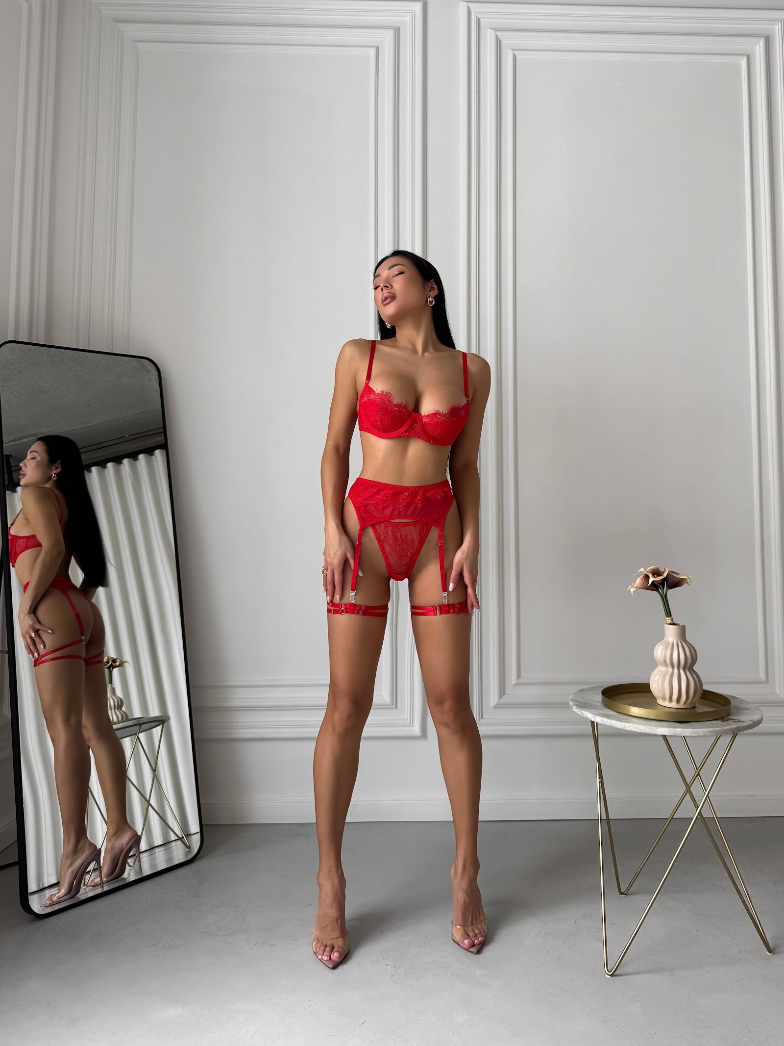 Scarlet Voltage — Red Lace Lingerie Set in Red — front view