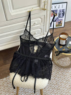 Midnight Shadow — Black Lace Lingerie Set in Black — front view