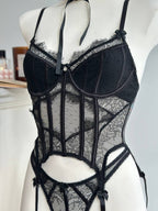 Noir Whisper — Black Corset Lingerie Set in Black — product view 2