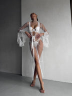 First Light Affair — White Lace Peignoir Set in White — product view 4