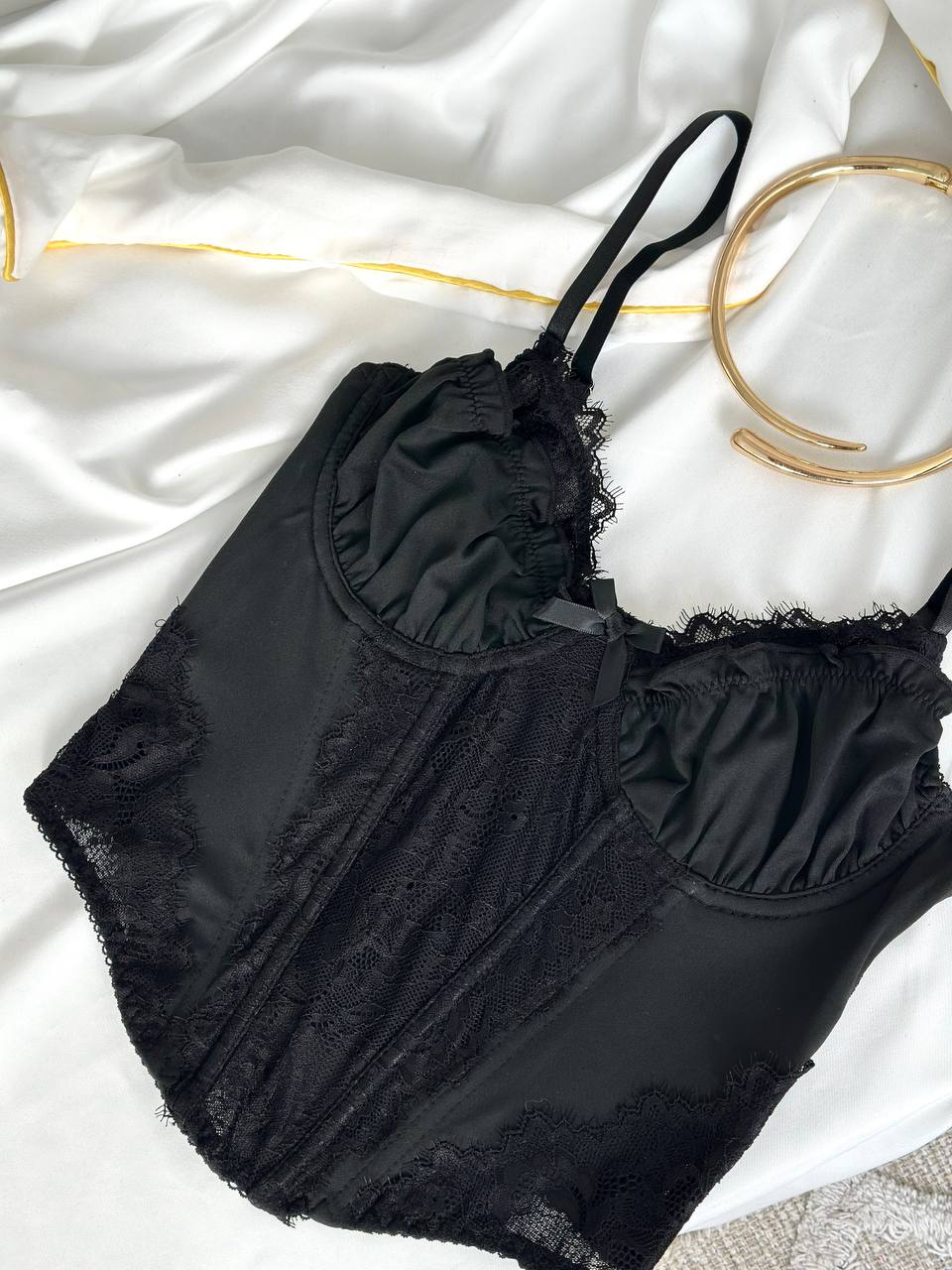 After-Hours Scene — Black Corset Lingerie Set in Black — front view