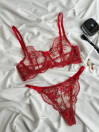 Electric Red Affair — Red Lace Lingerie Set in Red — product view 4