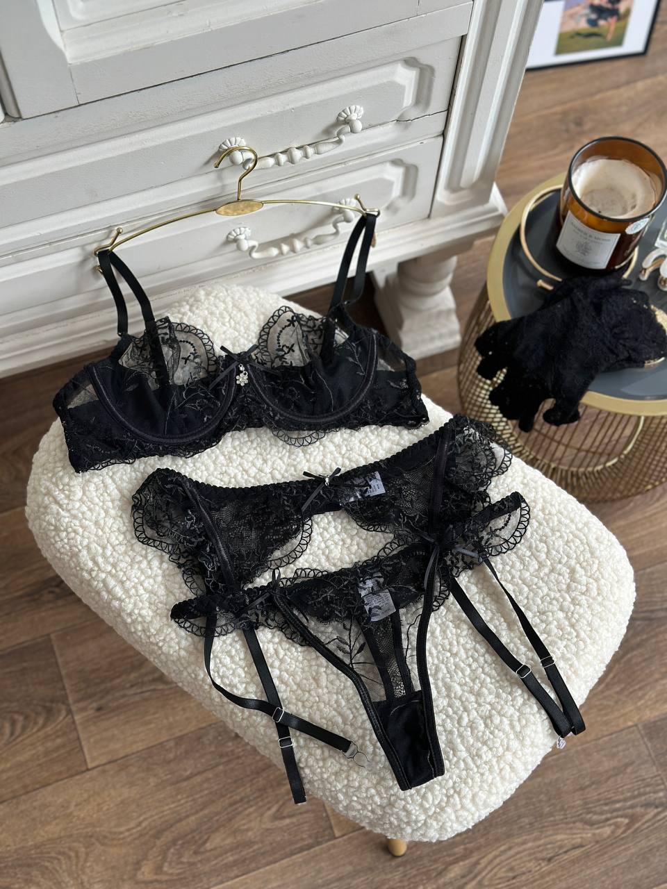 After-Hours Affair — Black Lace Lingerie Set in Black — product view 2