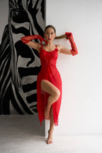 Scarlet Kiss — Red Lace Peignoir Set in Red — product view 4