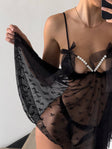 Noir Heat — Black Peignoir Set in Black — front view
