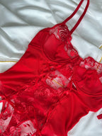Rouge Voltage — Red Sheer Bodysuit in Red — product view 3