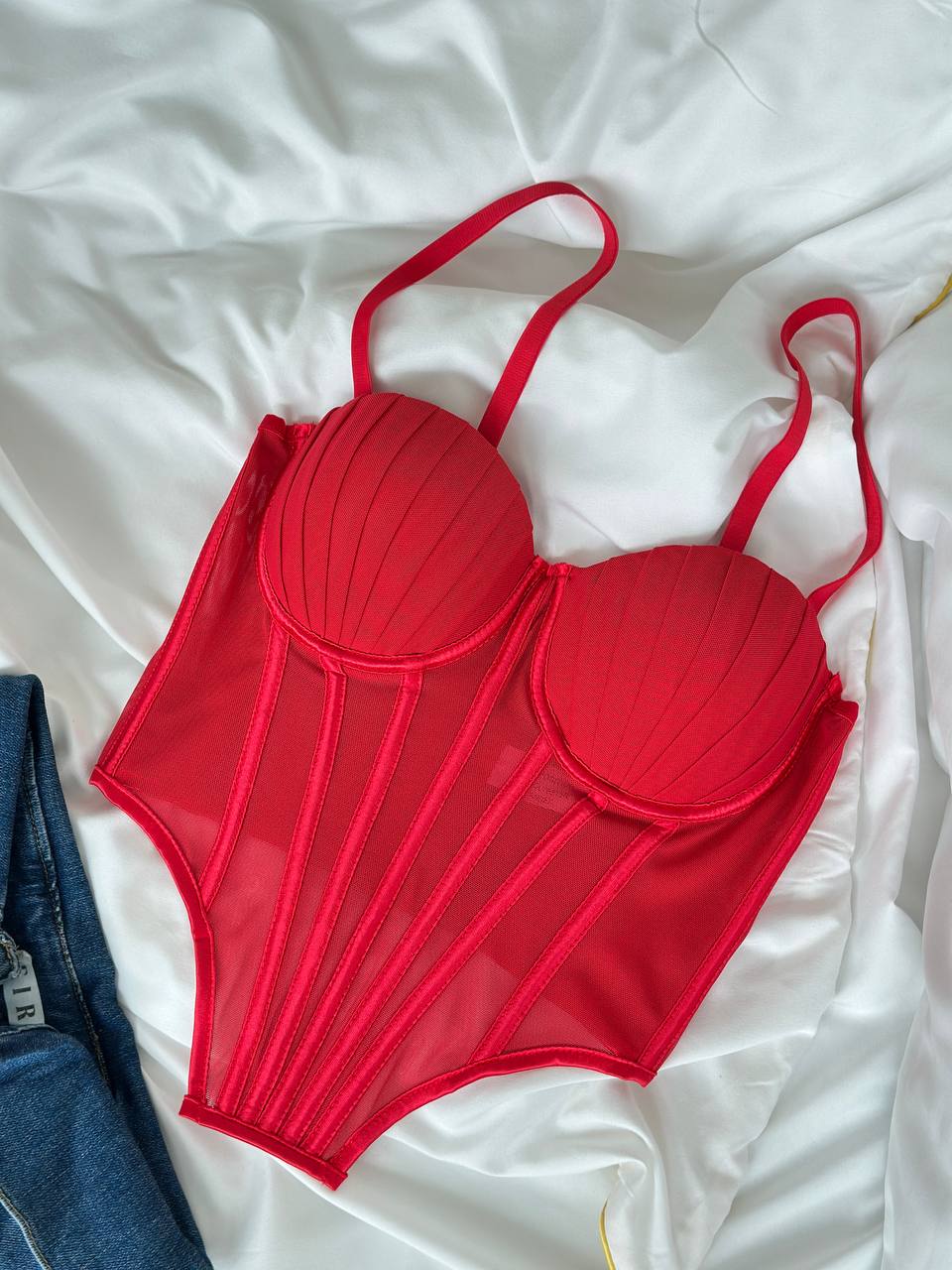Cherry Spell — Red Corset Lingerie Set in Red — product view 4