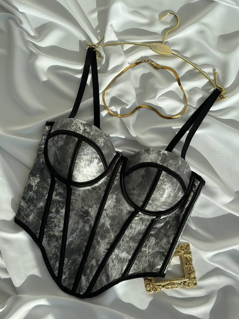 Silver Screen Muse — Gray Corset Lingerie Set in Gray — product view 3