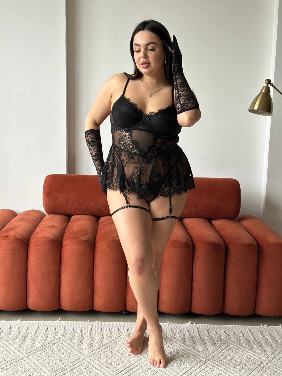Ink Shadow — Black Lace Lingerie Set in Black — product view 4