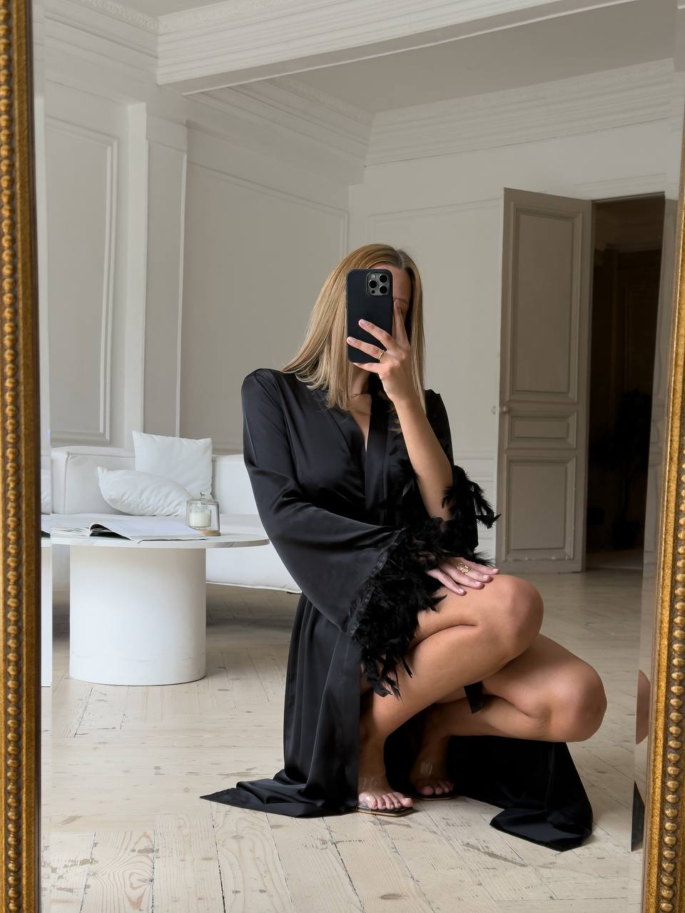 Eclipse Ritual — Black Lace Peignoir Set in Black — product view 3