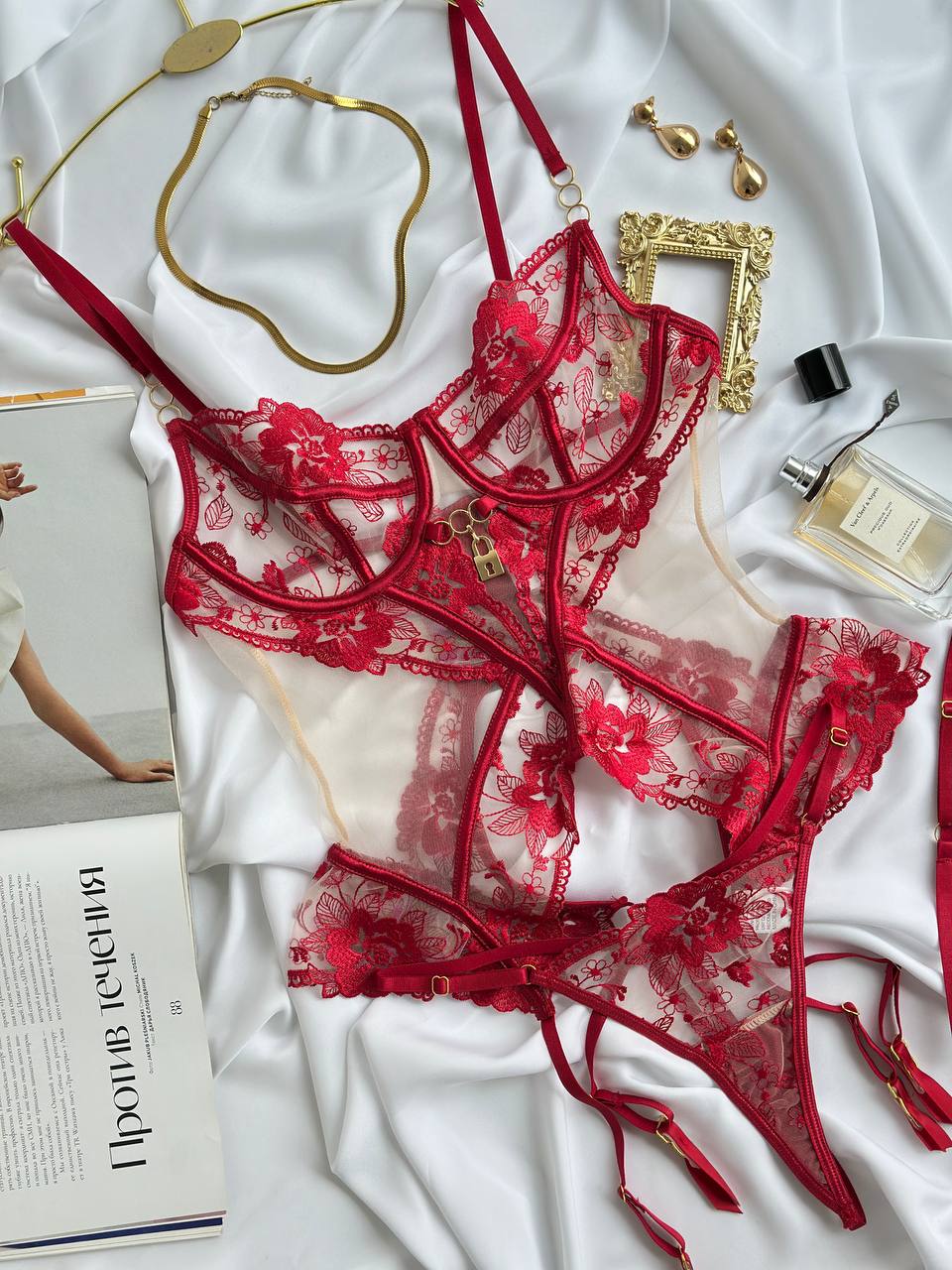 Soft Focus Shadow — Corset Lingerie Set in Neutral — product view 4