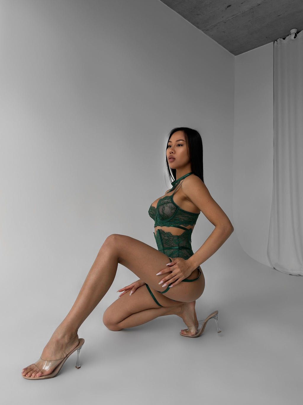 Emerald Muse — Green Lace Lingerie Set in Green — product view 4