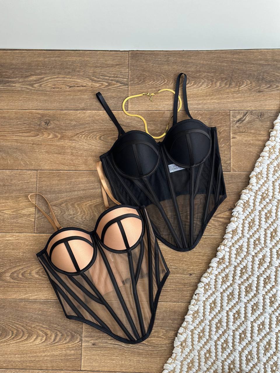Ink Pulse — Black Corset Lingerie Set in Black — product view 3