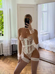 Moonlight Muse — White Corset Lingerie Set in White — front view
