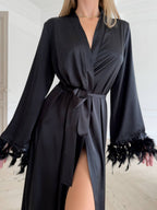 Eclipse Ritual — Black Lace Peignoir Set in Black — front view