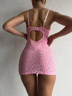 Coquette Voltage — Pink Lace Peignoir Set in Pink — front view