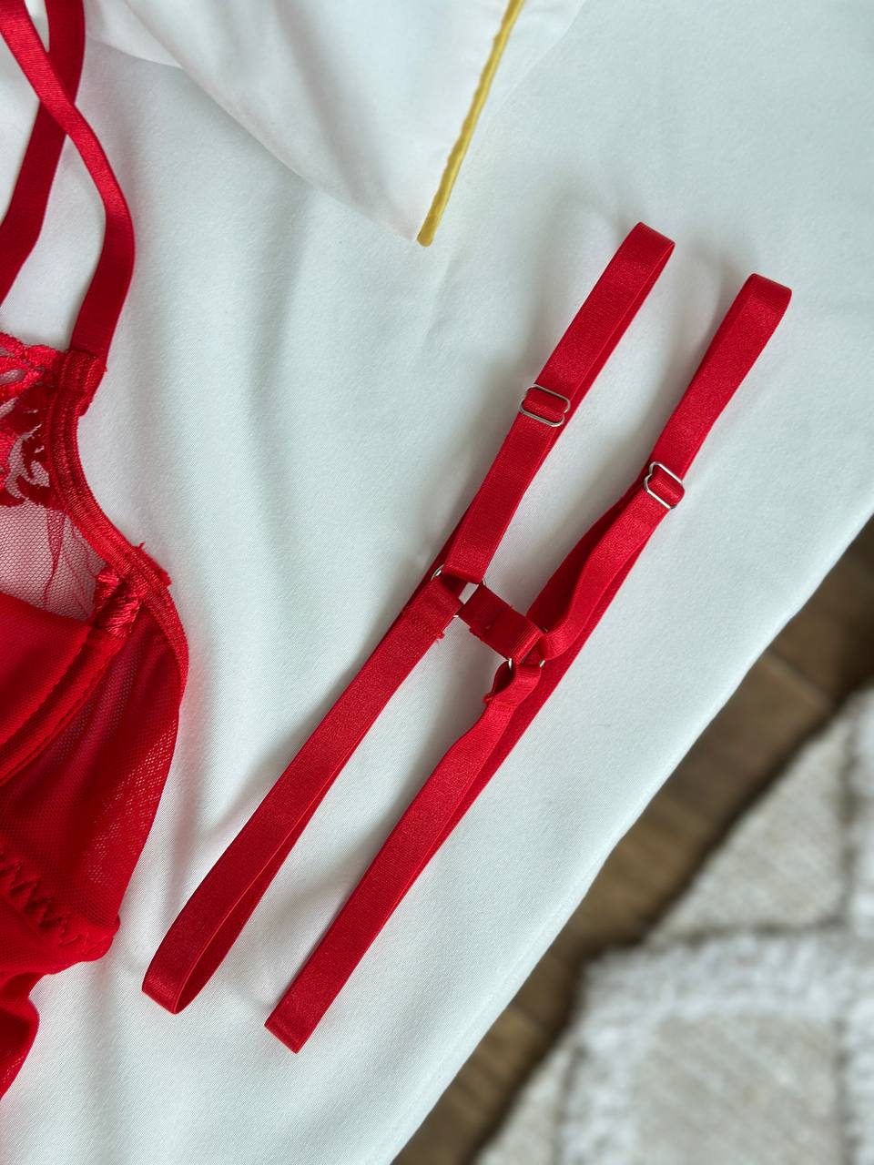 Rouge Voltage — Red Sheer Bodysuit in Red — product view 4