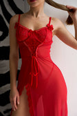 Scarlet Kiss — Red Lace Peignoir Set in Red — front view