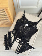 Velvet Heat — Black Corset Lingerie Set in Black — product view 4
